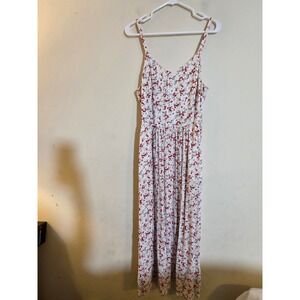 Old Navy Floral Cami Maxi Dress Cream Red Blue Sleeveless Pockets Large Tall